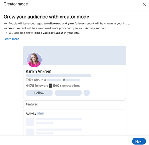 Grow your audience with LinkedIn Creator Mode